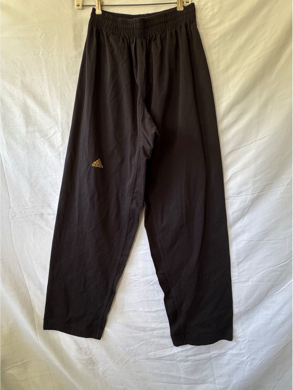 Adidas Track Pants Mens 6 (200cm) Black Gold Logo Elastic Waist Baggy